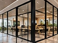 Office with glazed partitions and freshly plastered walls